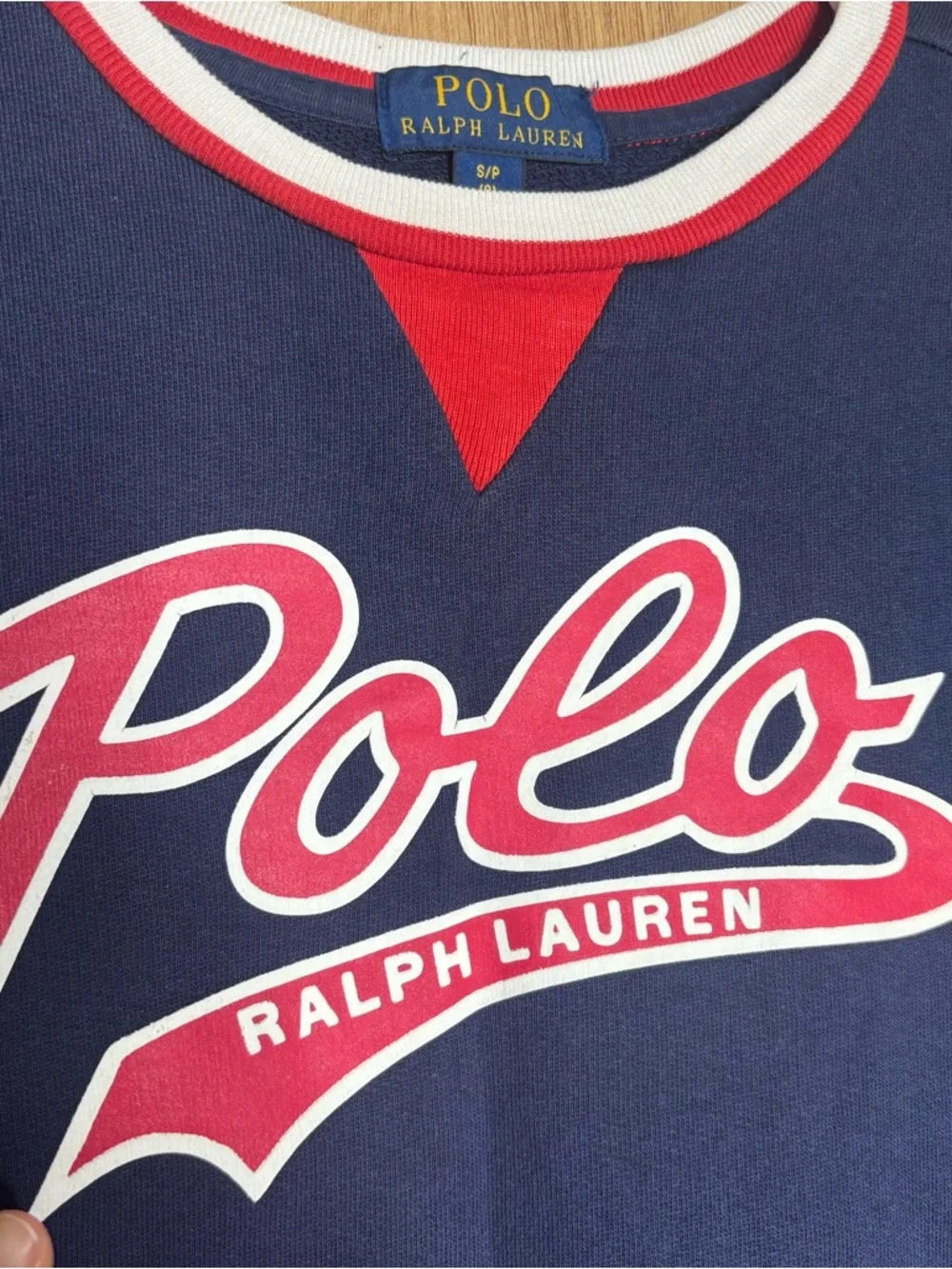 Ralph Lauren boys Navy Sweatshirt with Red & White  size S